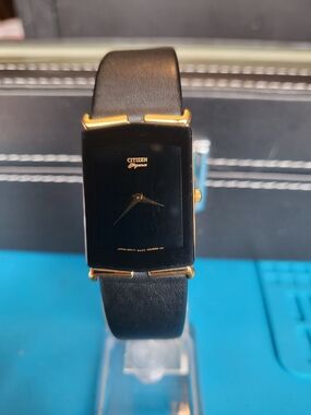 Vintage Citizen Elegance Rectangular Black & Gold Dress Watch
